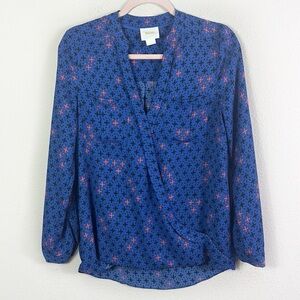 Maeve x Anthropologie Eva Wrap Surplice Draped Flowy Blue Blouse Top size 0